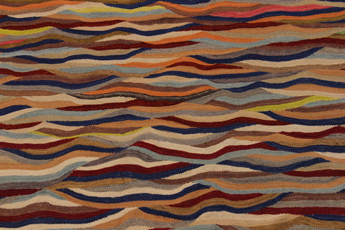 handmade Modern Kilim Red Blue Hand-Woven RECTANGLE 100% WOOL area rug 5x7