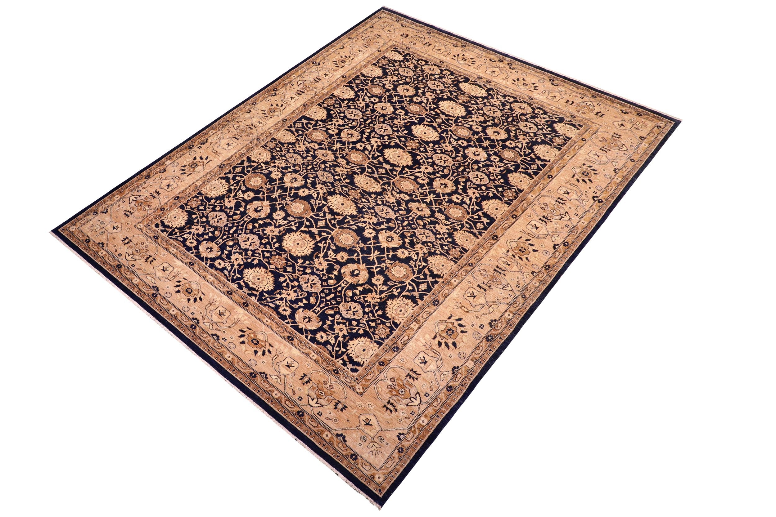 handmade Transitional Kafkaz Drk. Blue Tan Hand Knotted RECTANGLE 100% WOOL area rug 10' x 14'