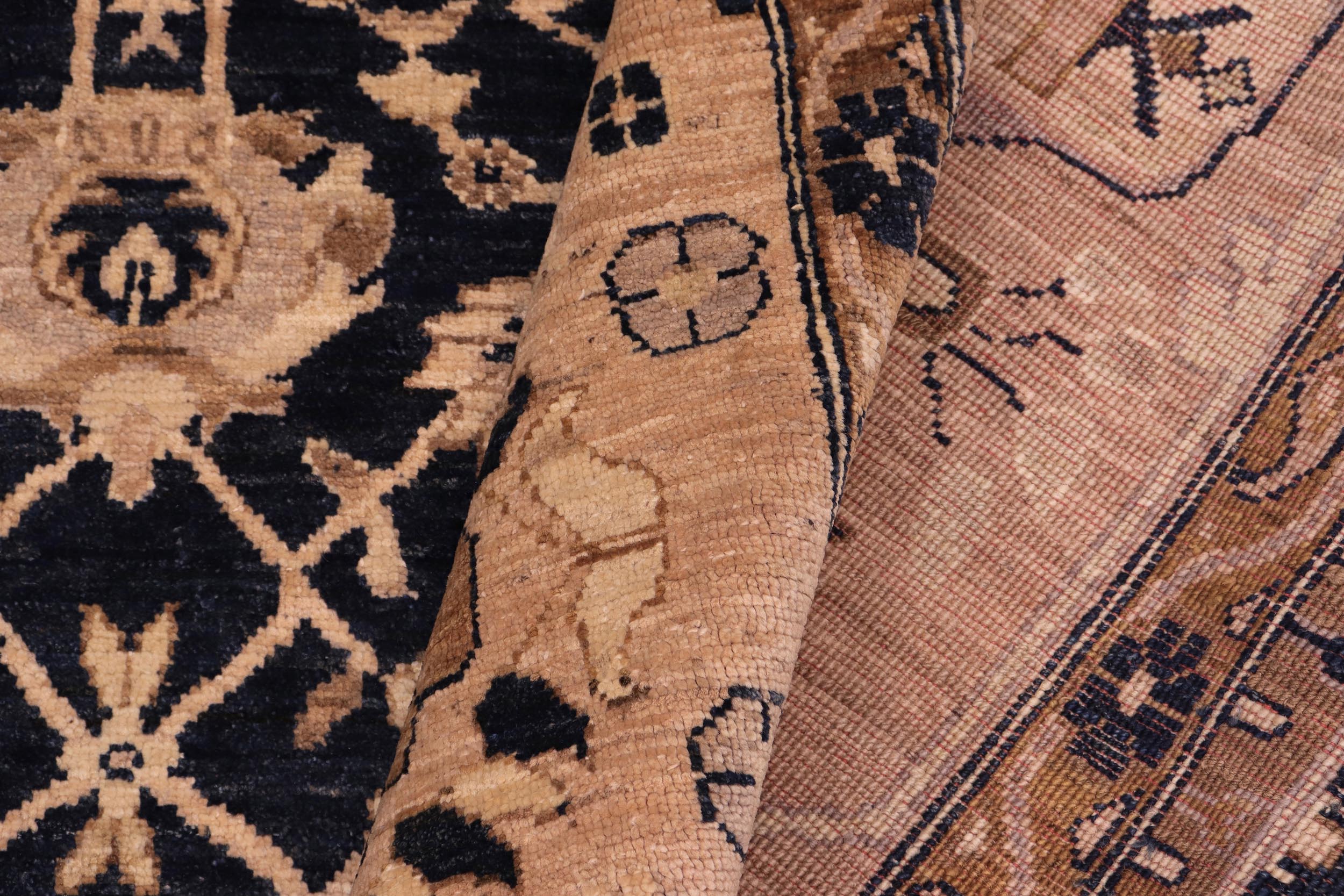 handmade Transitional Kafkaz Drk. Blue Tan Hand Knotted RECTANGLE 100% WOOL area rug 10' x 14'