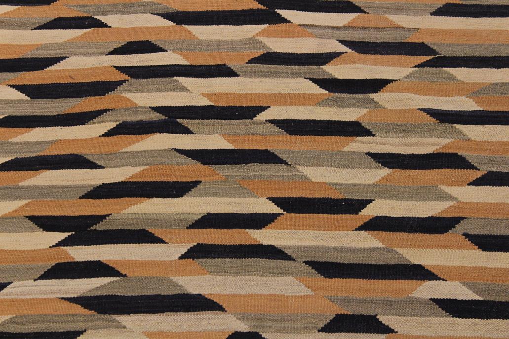 Flat Weave Kilim Antique Navaho Vintage handmade Modern Kilim Tan Black Hand-Woven Rectangle 100% Wool Area Rug 6x8 