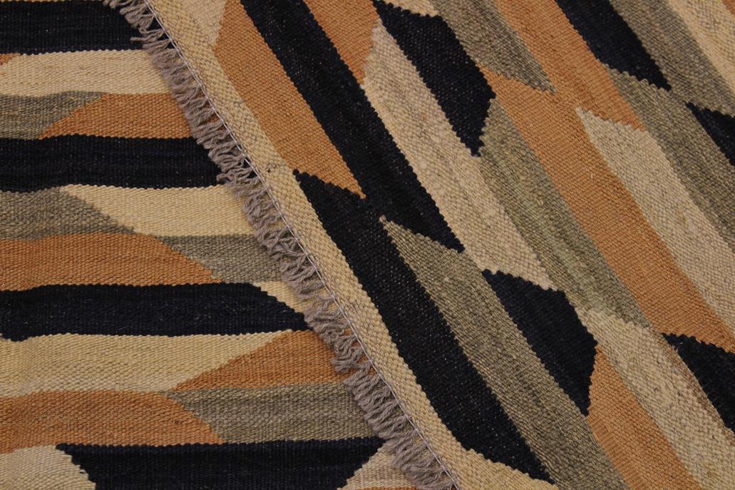 Flat Weave Kilim Antique Navaho Vintage handmade Modern Kilim Tan Black Hand-Woven Rectangle 100% Wool Area Rug 6x8 