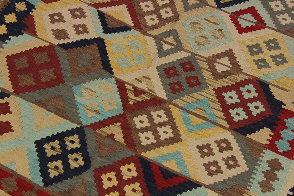 Flat Weave Kilim Antique Navaho Vintage handmade Geometric Kilim Beige Red Hand-Woven Rectangle 100% Wool Area Rug 5x7 
