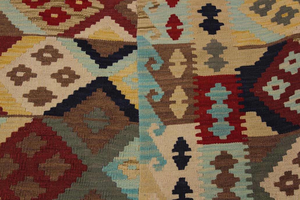 Flat Weave Kilim Antique Navaho Vintage handmade Geometric Kilim Beige Red Hand-Woven Rectangle 100% Wool Area Rug 5x7 