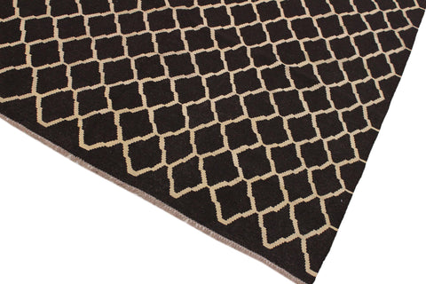 handmade Modern Kilim Black Ivory Hand-Woven RECTANGLE 100% WOOL area rug 7' x 10'