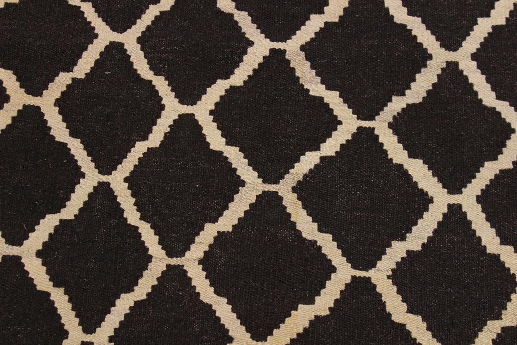 Flat Weave Kilim Antique Navaho Vintage handmade Modern Kilim Black Ivory Hand-Woven Rectangle 100% Wool Area Rug 7x10 