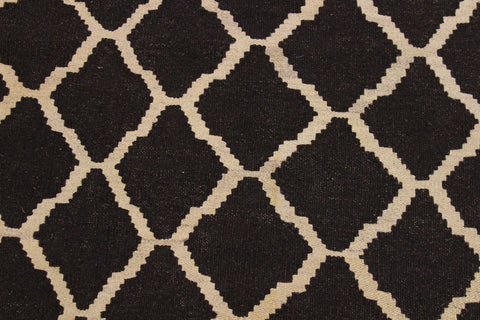 handmade Modern Kilim Black Ivory Hand-Woven RECTANGLE 100% WOOL area rug 7' x 10'