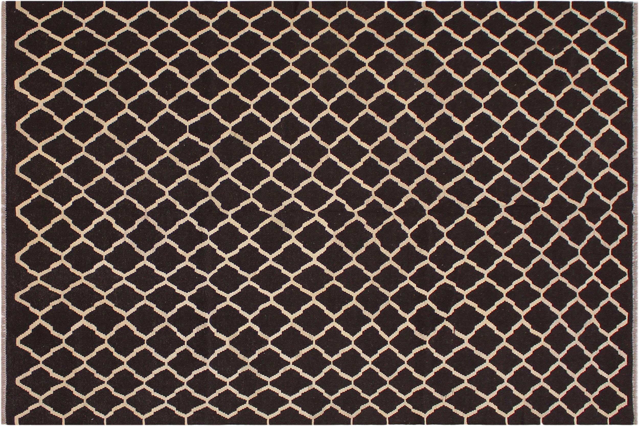 handmade Modern Kilim Black Ivory Hand-Woven RECTANGLE 100% WOOL area rug 7' x 10'