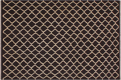 handmade Modern Kilim Black Ivory Hand-Woven RECTANGLE 100% WOOL area rug 7' x 10'
