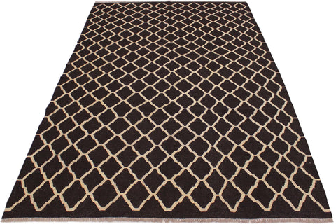 handmade Modern Kilim Black Ivory Hand-Woven RECTANGLE 100% WOOL area rug 7' x 10'