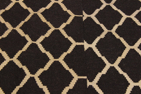 handmade Modern Kilim Black Ivory Hand-Woven RECTANGLE 100% WOOL area rug 7' x 10'