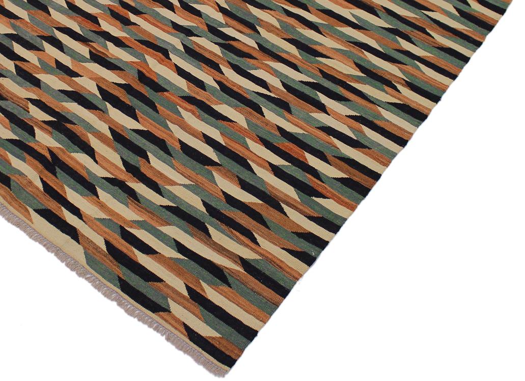 Flat Weave Kilim Antique Navaho Vintage handmade Modern Kilim Ivory Drk. Blue Hand-Woven Rectangle 100% Wool Area Rug 6x8 