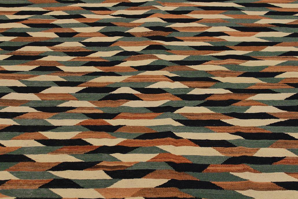 Flat Weave Kilim Antique Navaho Vintage handmade Modern Kilim Ivory Drk. Blue Hand-Woven Rectangle 100% Wool Area Rug 6x8 