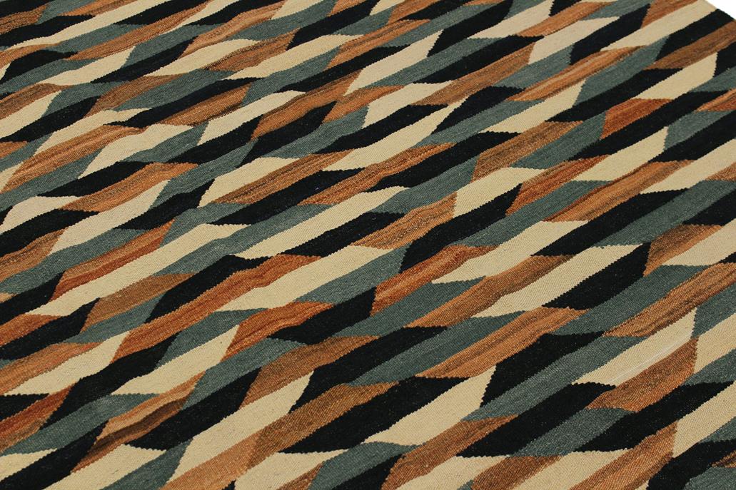 Flat Weave Kilim Antique Navaho Vintage handmade Modern Kilim Ivory Drk. Blue Hand-Woven Rectangle 100% Wool Area Rug 6x8 