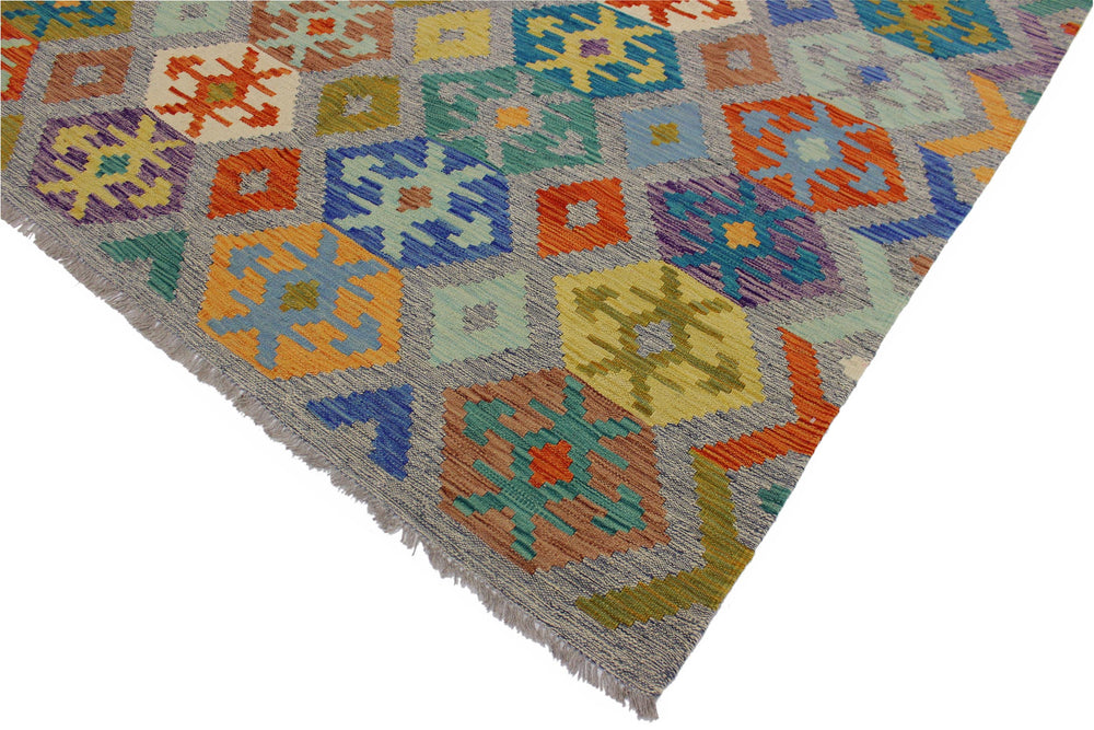 handmade Geometric Kilim Gray Beige Hand-Woven RECTANGLE 100% WOOL area rug 7 x 10