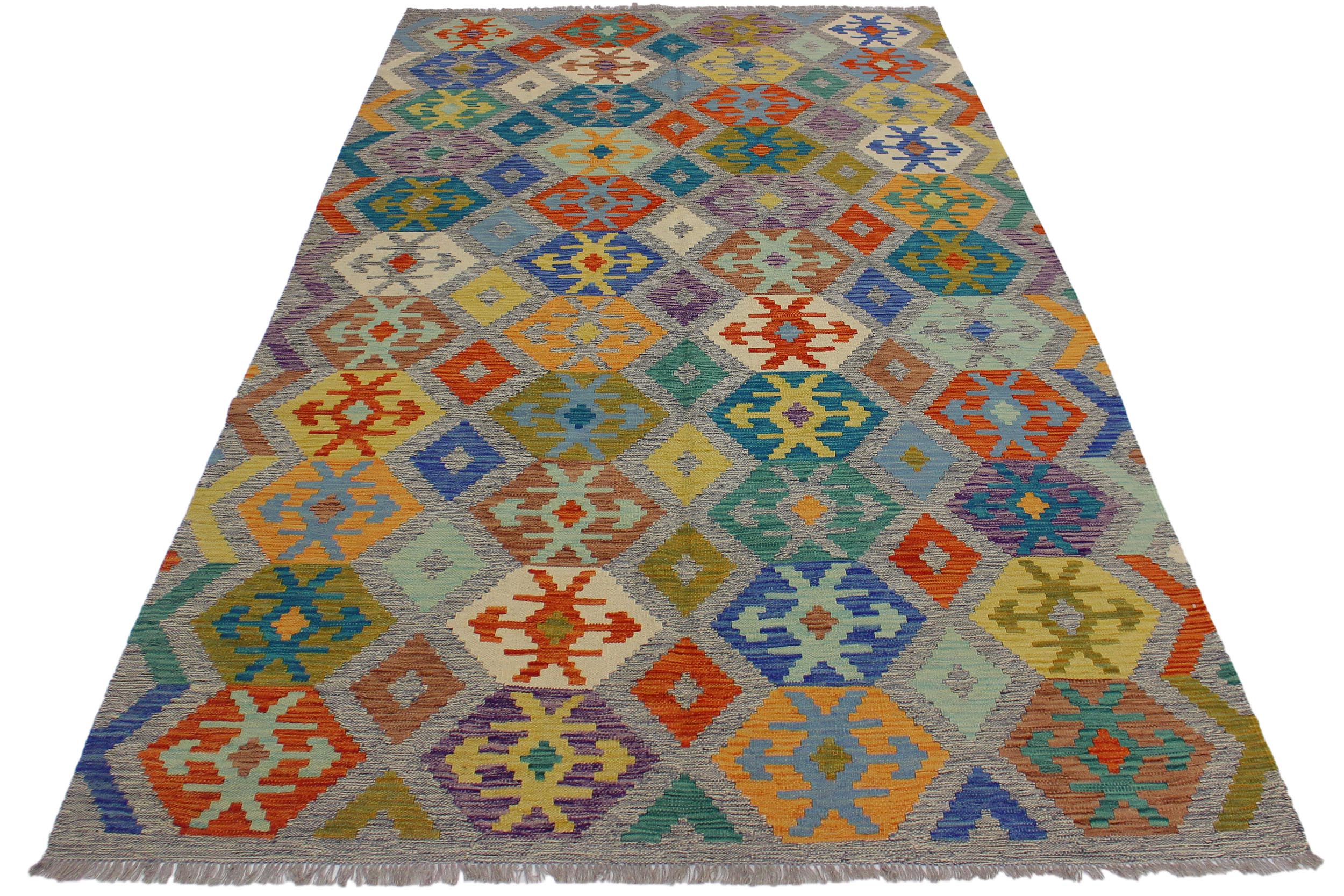 handmade Geometric Kilim Gray Beige Hand-Woven RECTANGLE 100% WOOL area rug 7 x 10