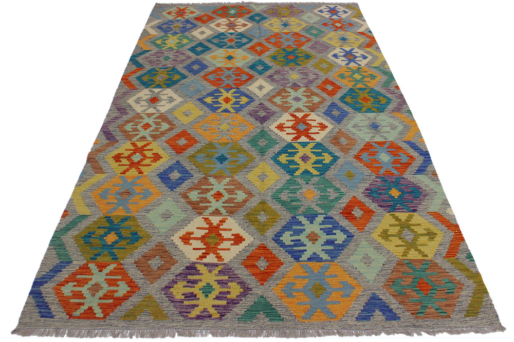 handmade Geometric Kilim Gray Beige Hand-Woven RECTANGLE 100% WOOL area rug 7 x 10