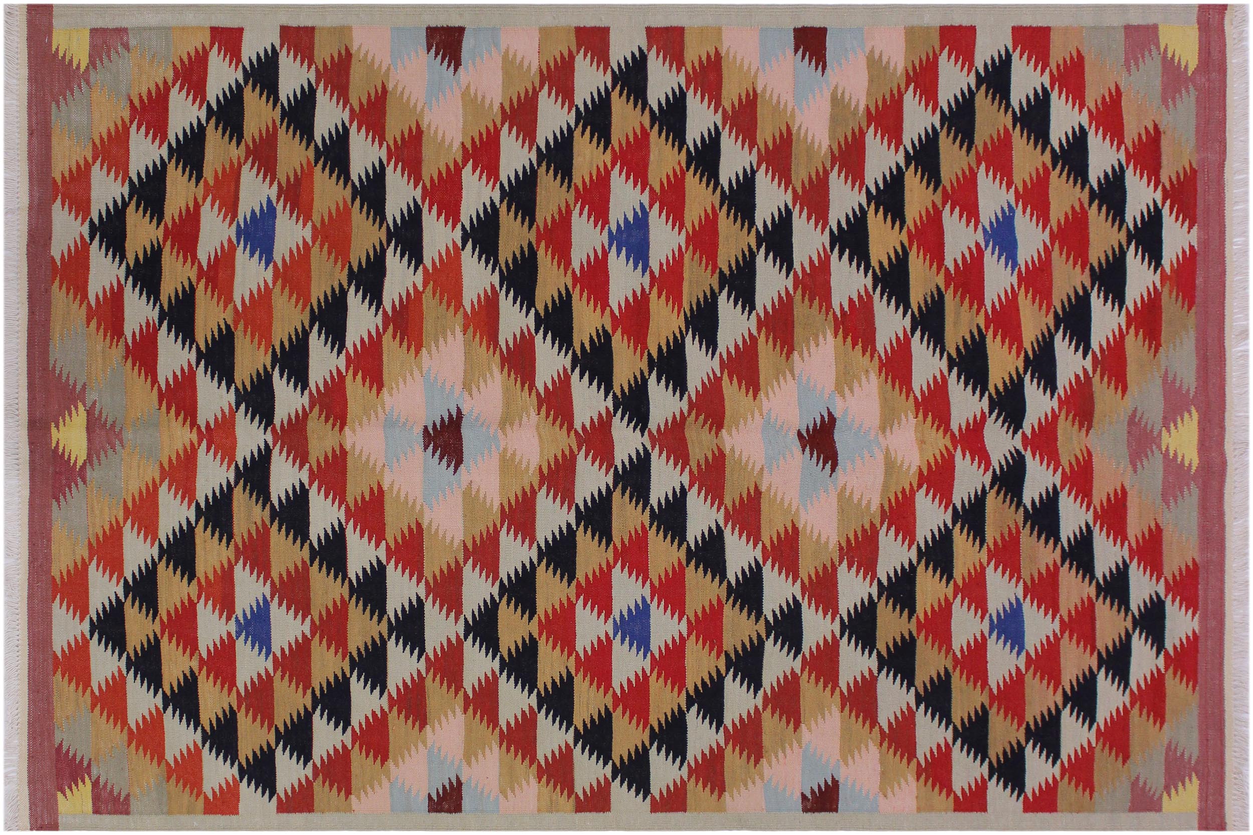 handmade Geometric Kilim Pink Rust Hand-Woven RECTANGLE 100% WOOL area rug 5 x 7
