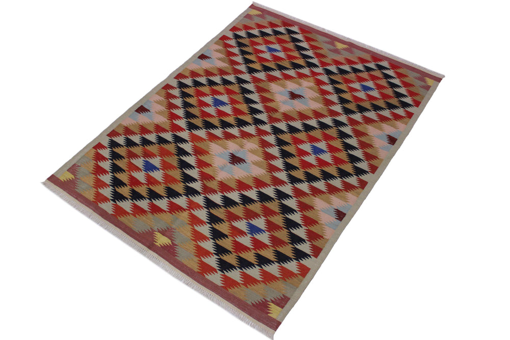 handmade Geometric Kilim Pink Rust Hand-Woven RECTANGLE 100% WOOL area rug 5 x 7