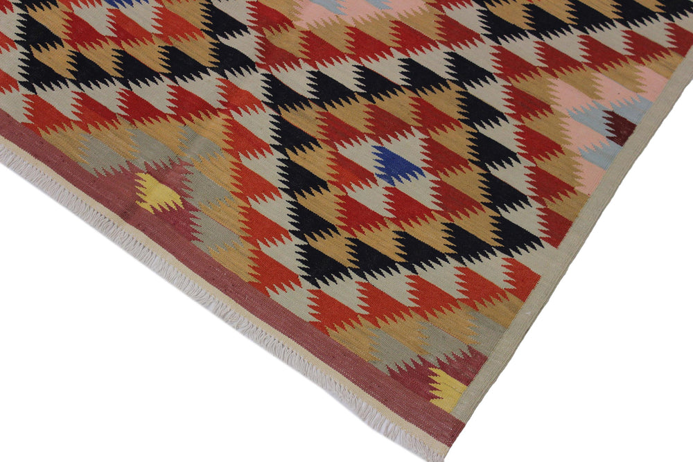 handmade Geometric Kilim Pink Rust Hand-Woven RECTANGLE 100% WOOL area rug 5 x 7