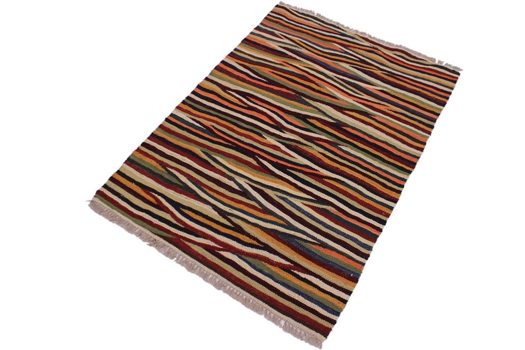 Flat Weave Kilim Antique Navaho Vintage handmade Modern Kilim Tan Blue Hand-Woven Rectangle 100% Wool Area Rug 3x4 