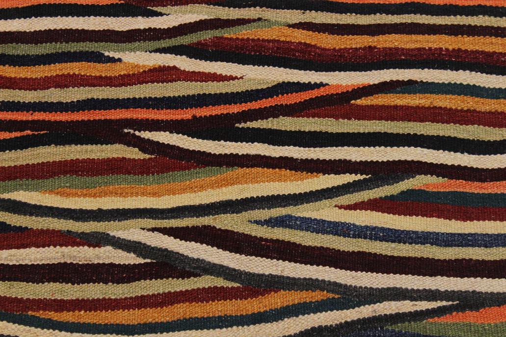 Flat Weave Kilim Antique Navaho Vintage handmade Modern Kilim Tan Blue Hand-Woven Rectangle 100% Wool Area Rug 3x4 