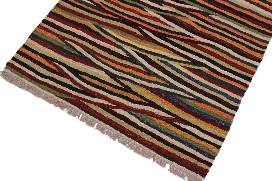Flat Weave Kilim Antique Navaho Vintage handmade Modern Kilim Tan Blue Hand-Woven Rectangle 100% Wool Area Rug 3x4 