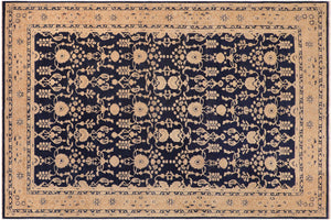 10x14 hand knotted transitional wool rug in blue and brown - Bohemian Charita