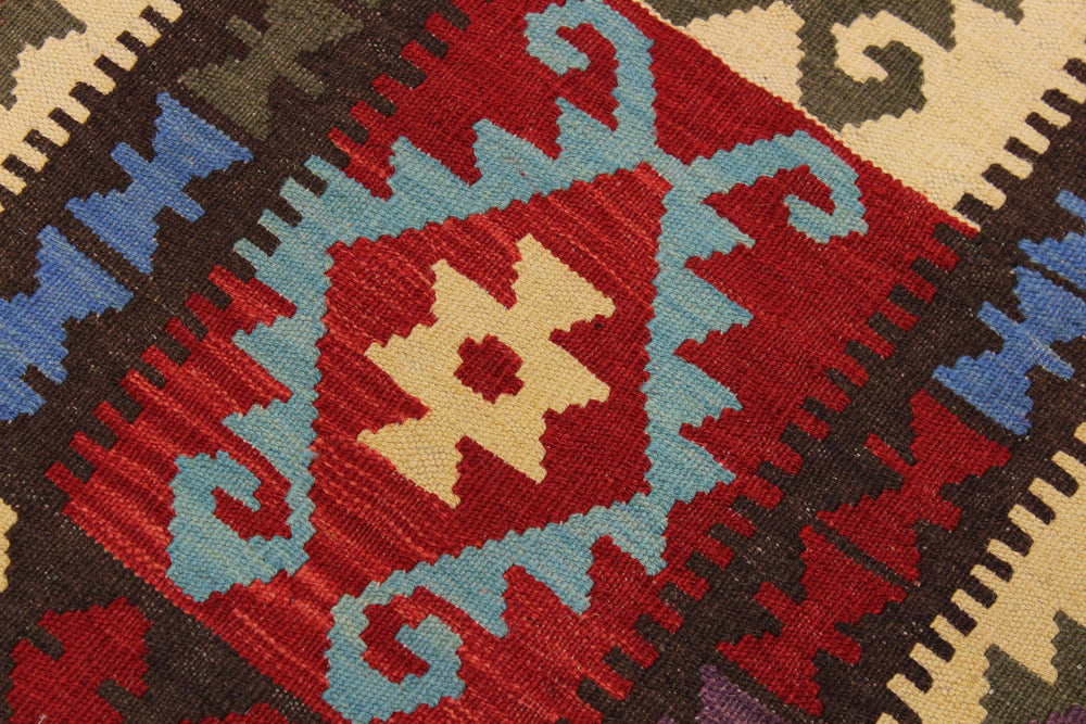 handmade Geometric Kilim Brown Rust Hand-Woven RECTANGLE 100% WOOL area rug 8 x 10