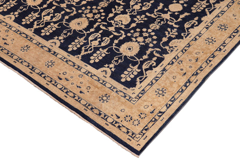 handmade Transitional Kafkaz Blue Brown Hand Knotted RECTANGLE 100% WOOL area rug 10' x 15'