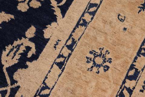 handmade Transitional Kafkaz Blue Brown Hand Knotted RECTANGLE 100% WOOL area rug 10' x 15'