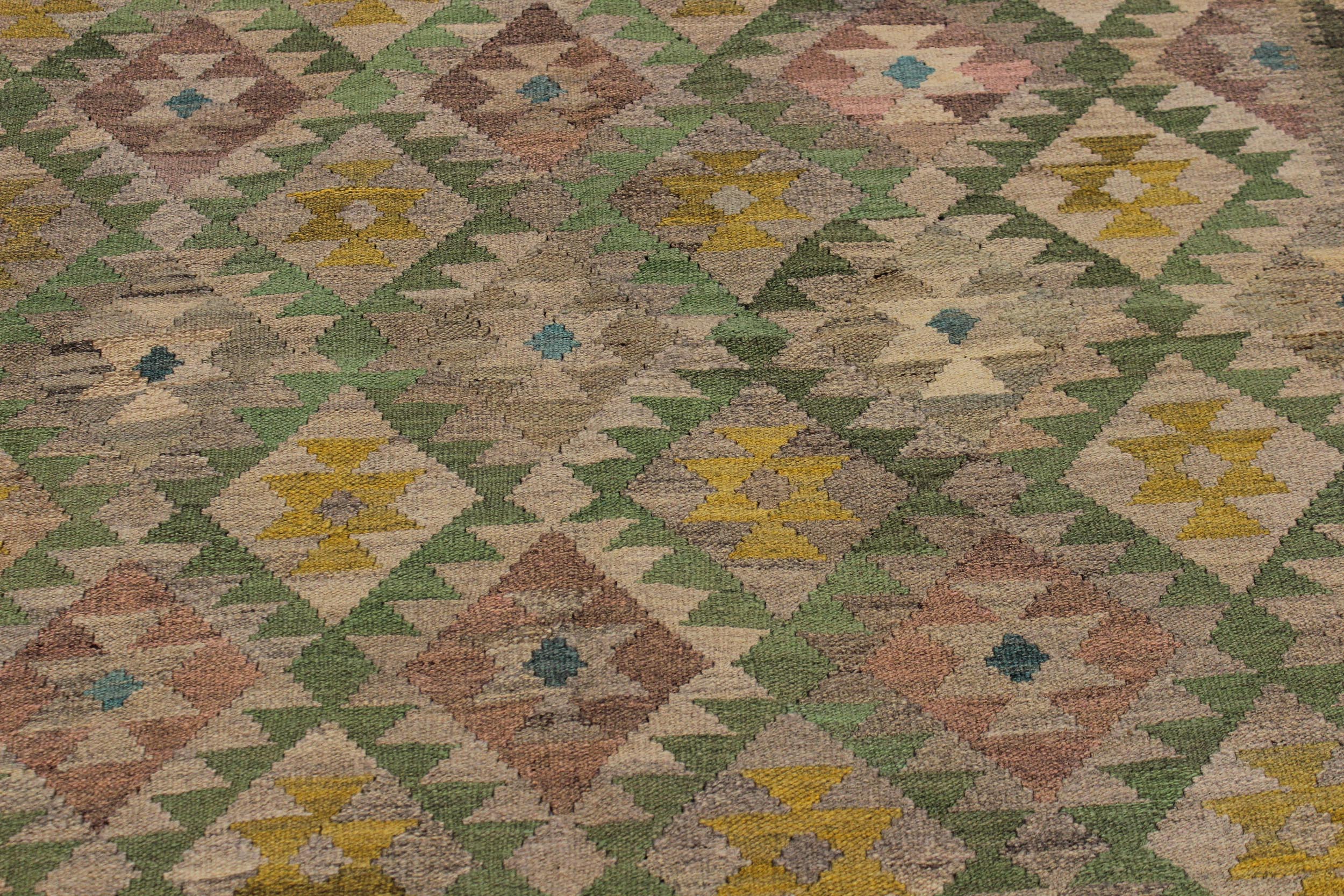 handmade Geometric Kilim Lt. Brown Blue Hand-Woven RECTANGLE 100% WOOL area rug 6 x 8