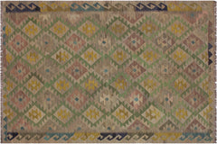handmade Geometric Kilim Lt. Brown Blue Hand-Woven RECTANGLE 100% WOOL area rug 6 x 8