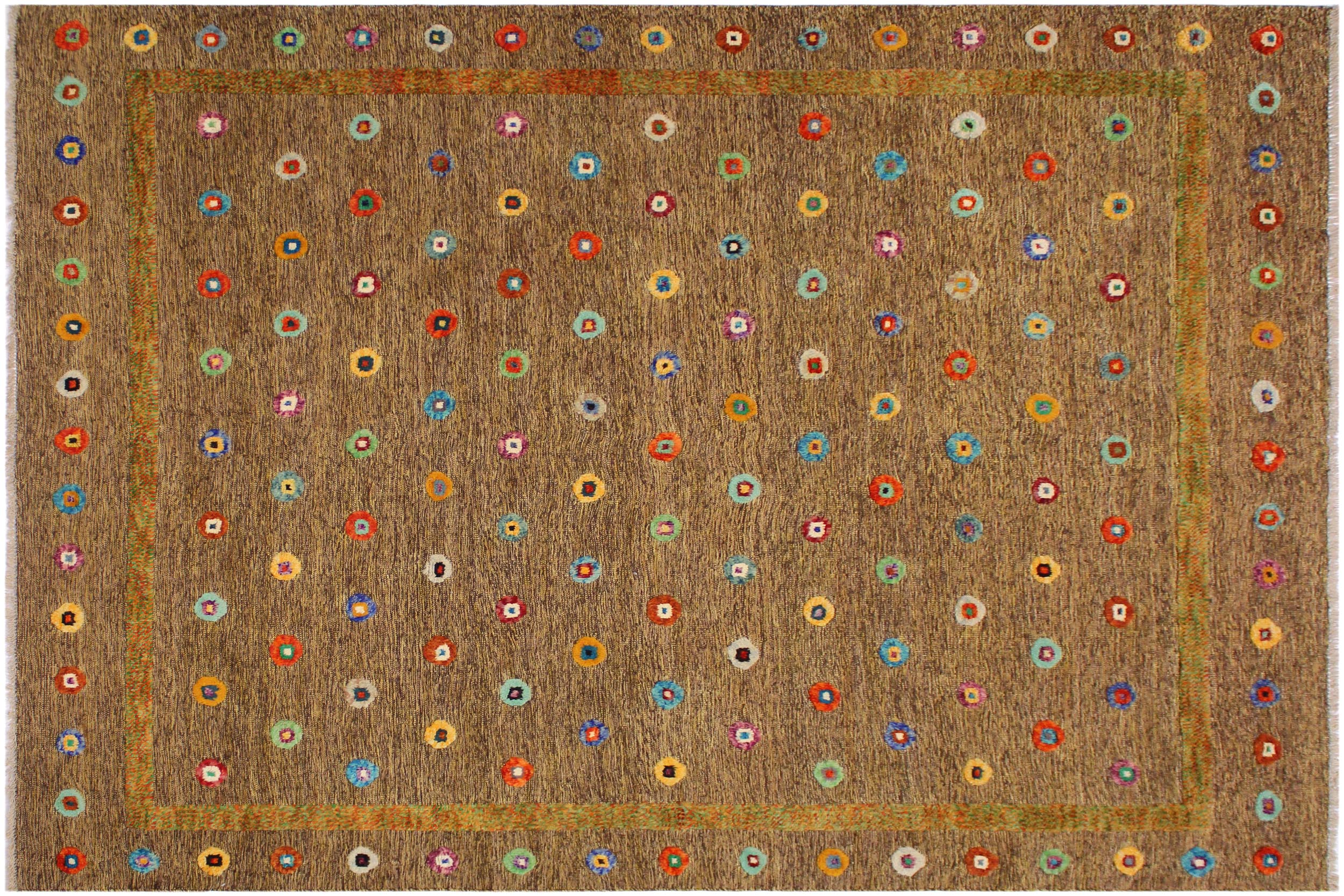 handmade Geometric Moroccan Hi Brown Gold Hand Knotted RECTANGLE 100% WOOL area rug 8' x 10'