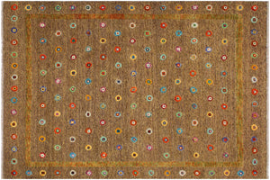 8x10 hand knotted Moroccan style wool rug in brown and gold - Moroccan Chic Candance
