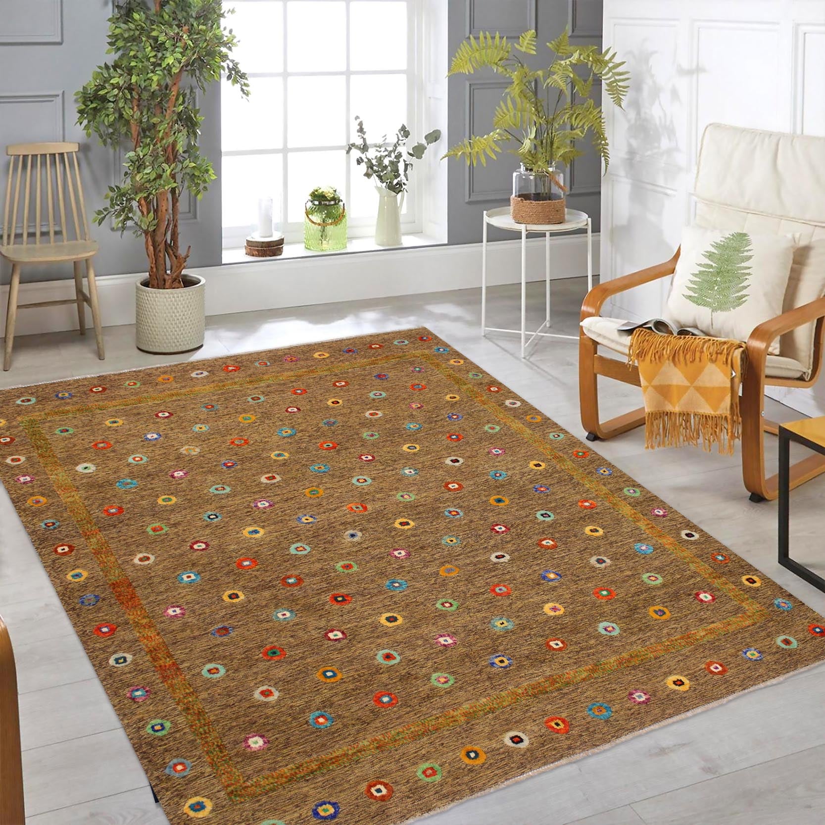 handmade Geometric Moroccan Hi Brown Gold Hand Knotted RECTANGLE 100% WOOL area rug 8' x 10'