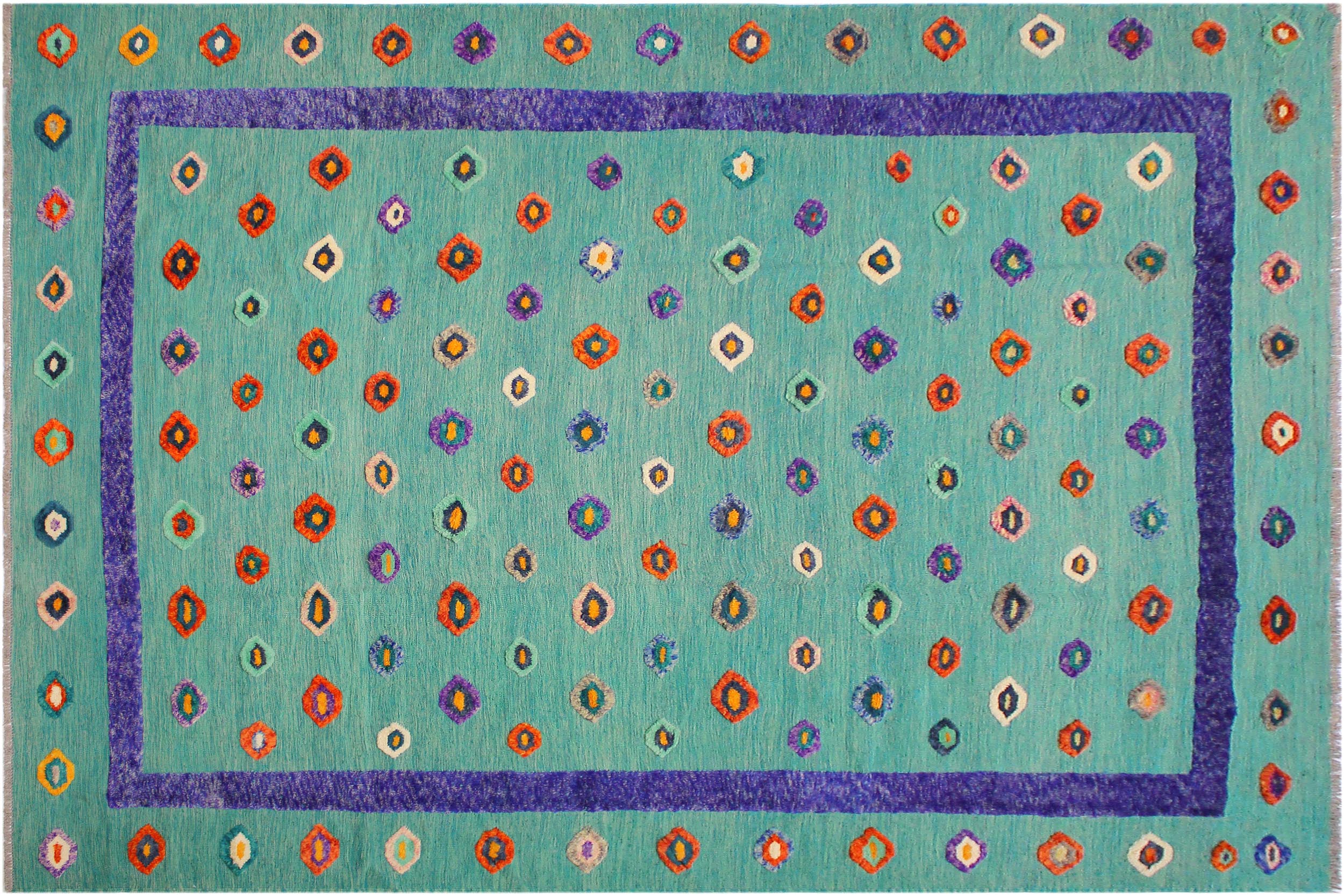 handmade Geometric Moroccan Hi Green Blue Hand Knotted RECTANGLE 100% WOOL area rug 10' x 13'
