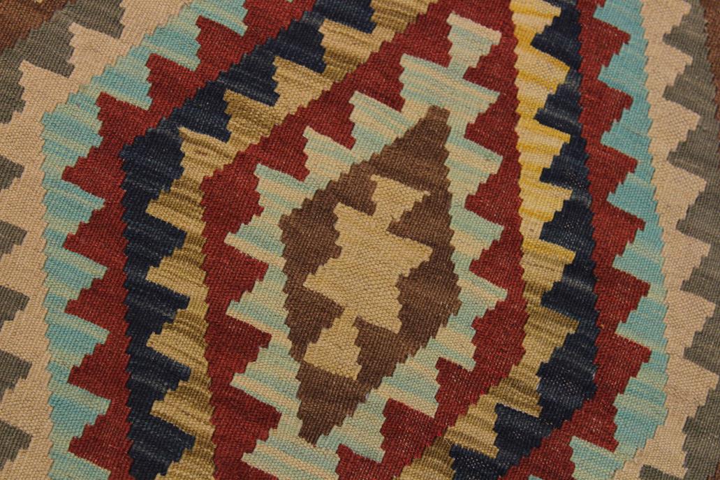 Flat Weave Kilim Antique Navaho Vintage handmade Geometric Kilim Tan Blue Hand-Woven Rectangle 100% Wool Area Rug 4x6 