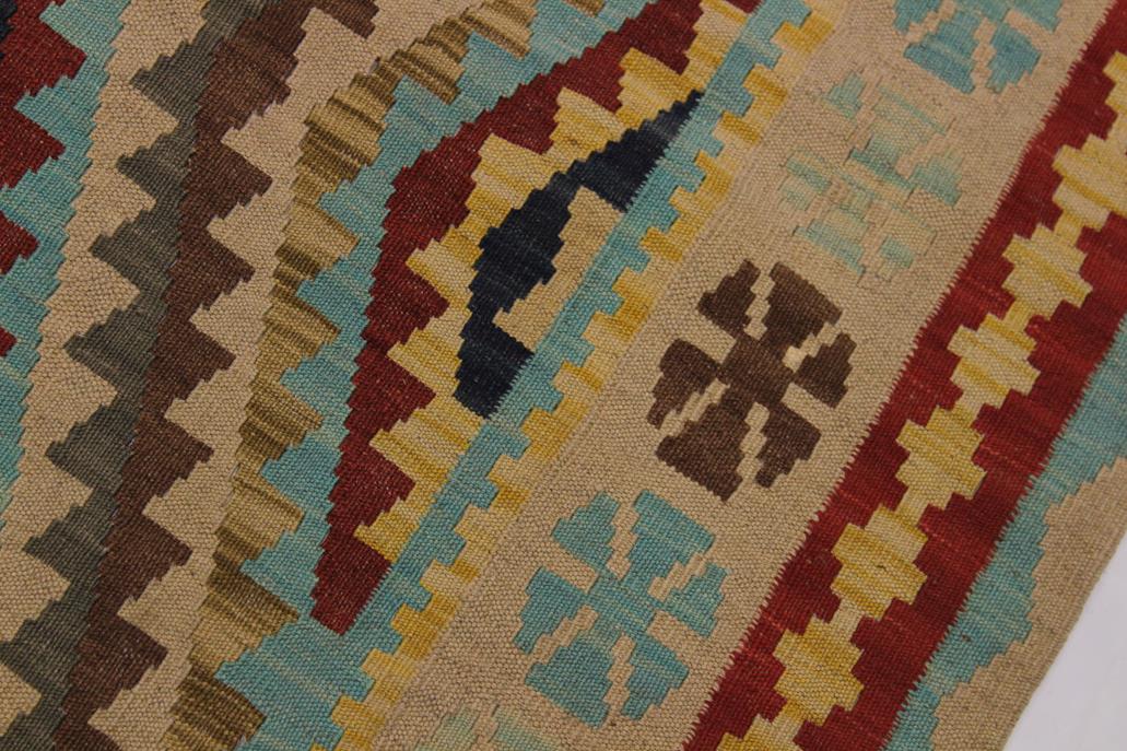 Flat Weave Kilim Antique Navaho Vintage handmade Geometric Kilim Tan Blue Hand-Woven Rectangle 100% Wool Area Rug 4x6 