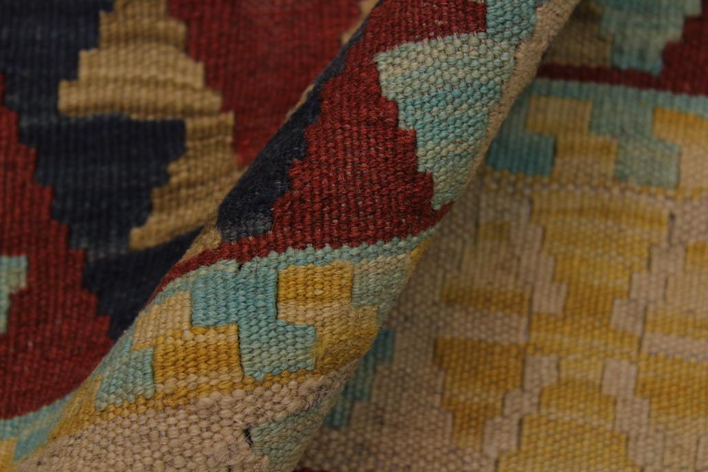 Flat Weave Kilim Antique Navaho Vintage handmade Geometric Kilim Tan Blue Hand-Woven Rectangle 100% Wool Area Rug 4x6 