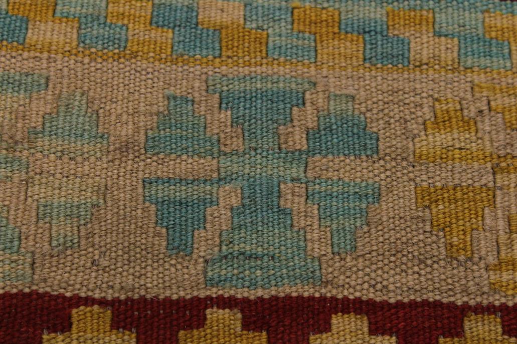 Flat Weave Kilim Antique Navaho Vintage handmade Geometric Kilim Tan Blue Hand-Woven Rectangle 100% Wool Area Rug 4x6 