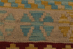 handmade Geometric Kilim Tan Blue Hand-Woven RECTANGLE 100% WOOL area rug 4' x 6'