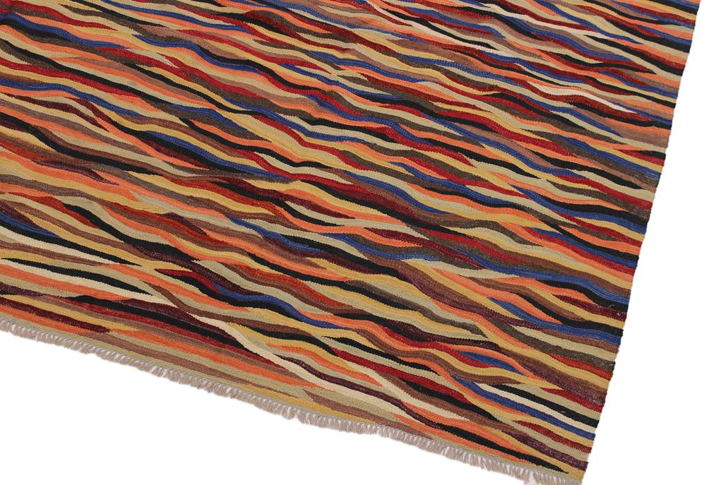 Flat Weave Kilim Antique Navaho Vintage handmade Modern Kilim Beige Blue Hand-Woven Rectangle 100% Wool Area Rug 8x10 