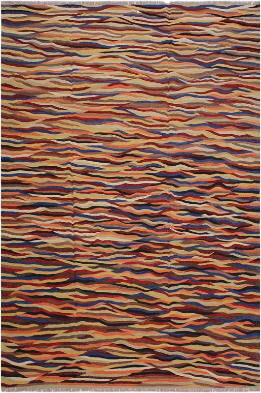 Flat Weave Kilim Antique Navaho Vintage handmade Modern Kilim Beige Blue Hand-Woven Rectangle 100% Wool Area Rug 8x10 
