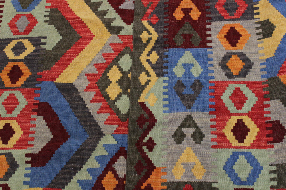 handmade Geometric Kilim Gray Red Hand-Woven RECTANGLE 100% WOOL area rug 6 x 8