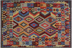 handmade Geometric Kilim Gray Red Hand-Woven RECTANGLE 100% WOOL area rug 6 x 8