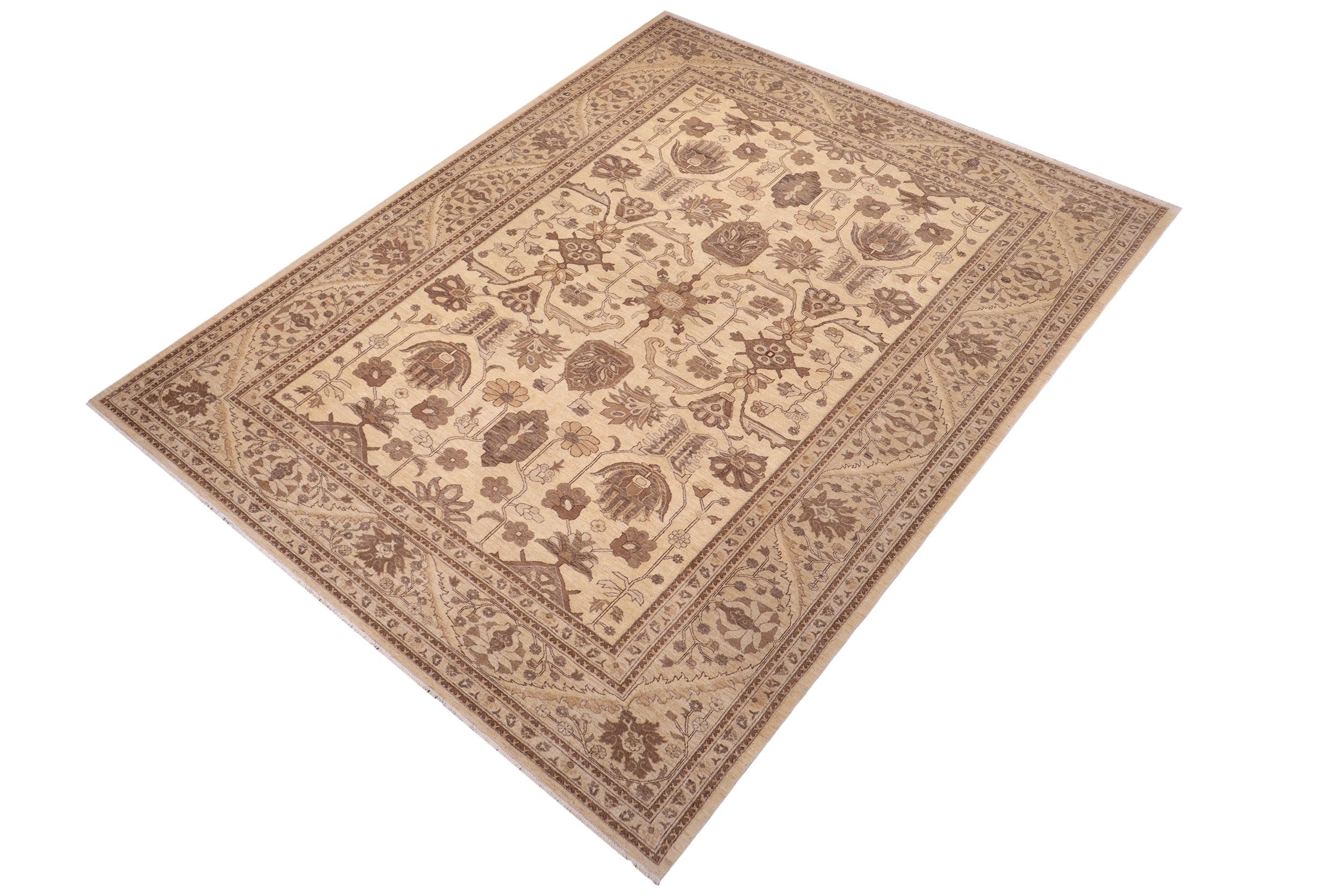 handmade Transitional Kafkaz Beige Tan Hand Knotted RECTANGLE 100% WOOL area rug 10' x 14'