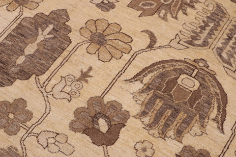 handmade Transitional Kafkaz Beige Tan Hand Knotted RECTANGLE 100% WOOL area rug 10' x 14'