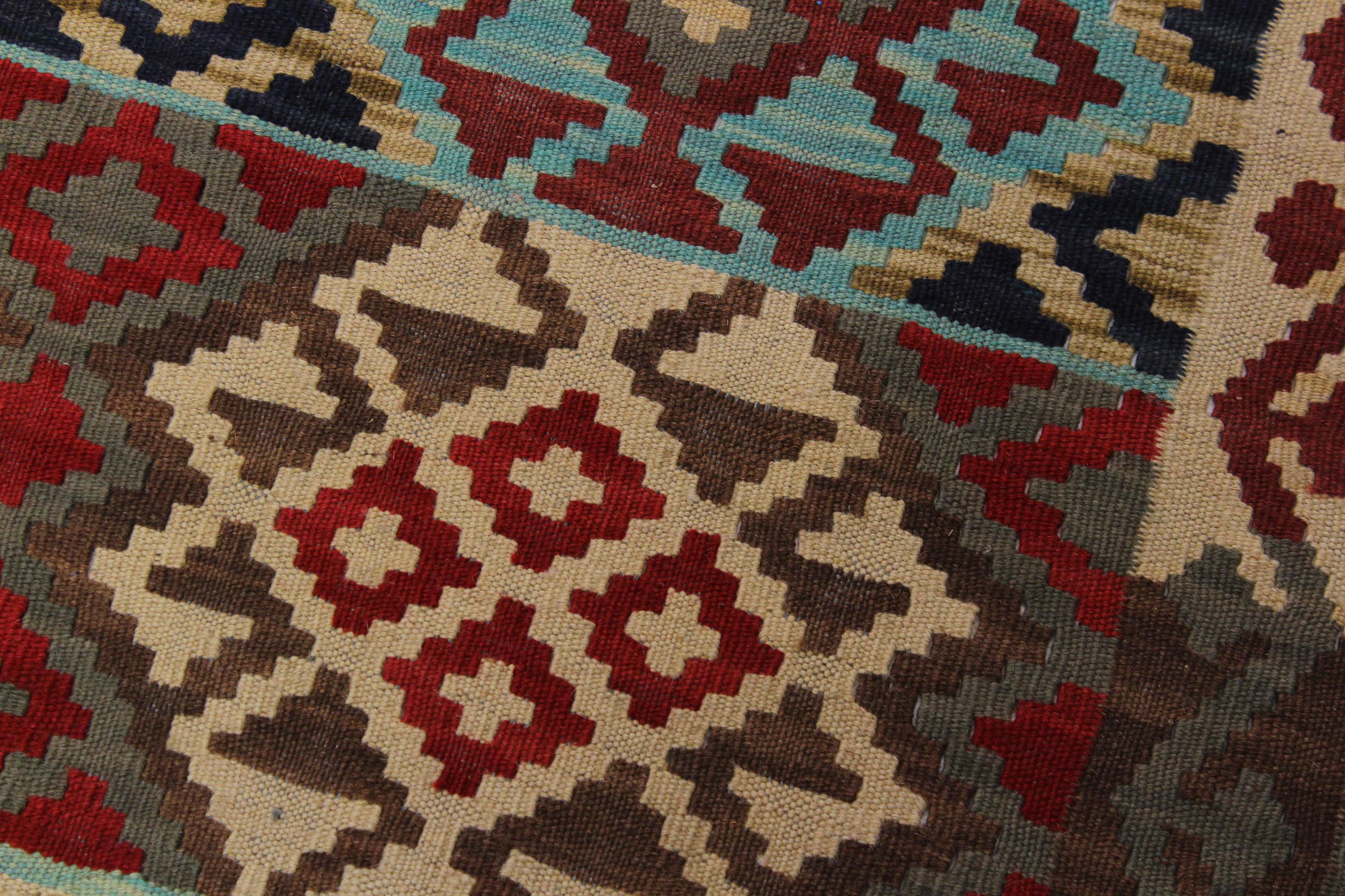 handmade Geometric Kilim Red Tan Hand-Woven RECTANGLE 100% WOOL area rug 5 x 7