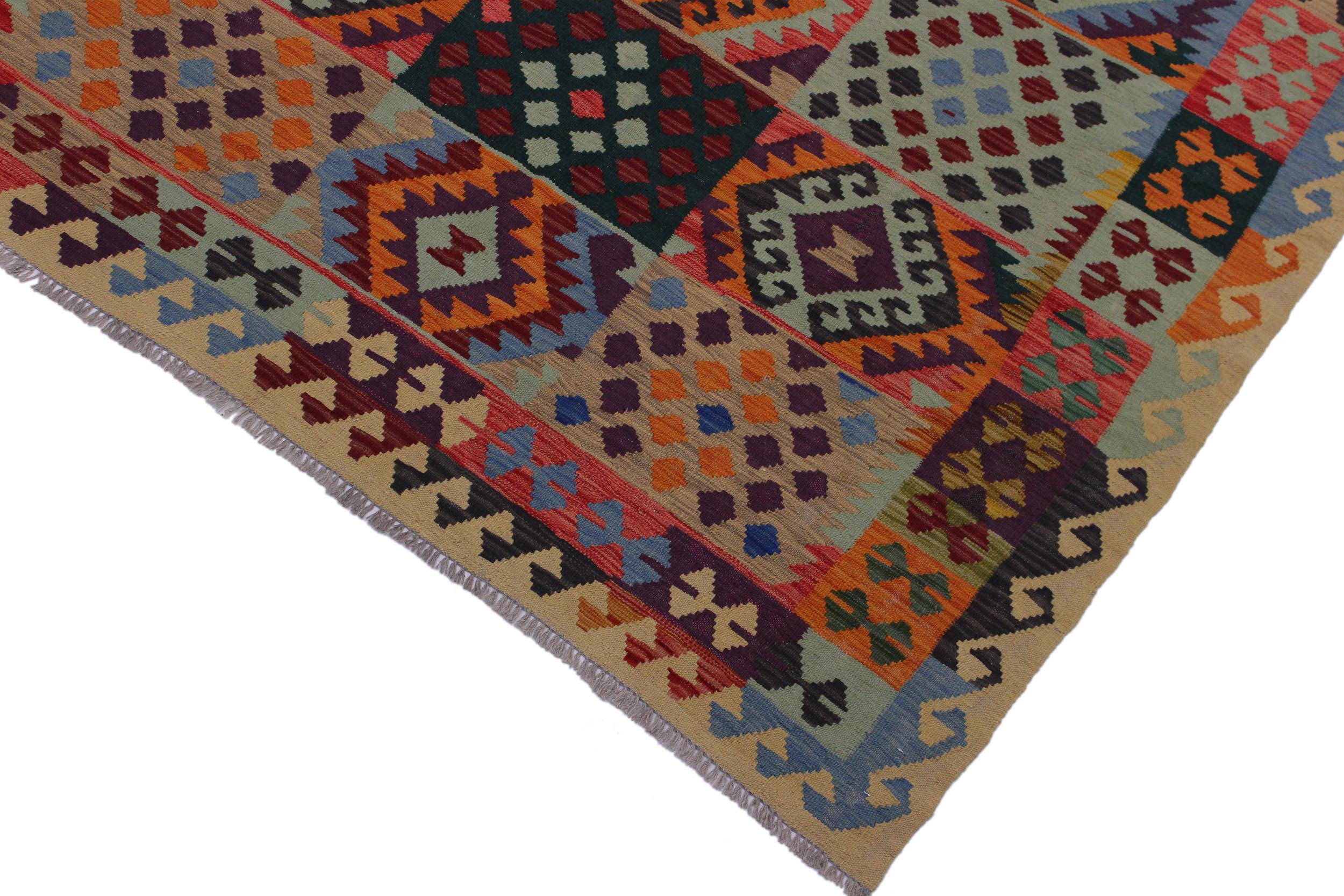 handmade Geometric Kilim Beige Blue Hand-Woven RECTANGLE 100% WOOL area rug 6 x 8
