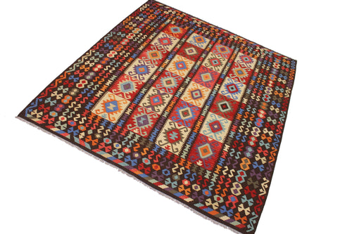 handmade Geometric Kilim Brown Rust Hand-Woven RECTANGLE 100% WOOL area rug 9 x 10